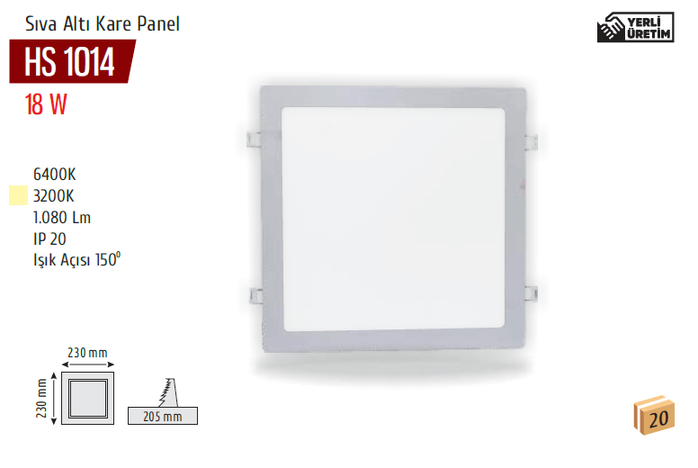 Alo tops Sサイズ Helios Opto HS 1014 18 Watt Sıva Altı Kare Panel